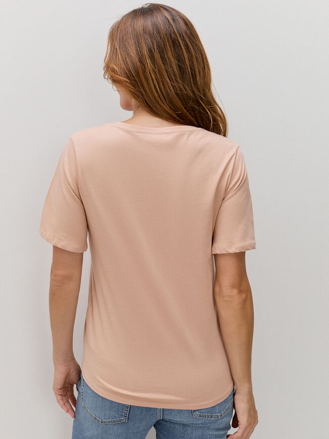 CAMISETA CUELLO PICO Rosa