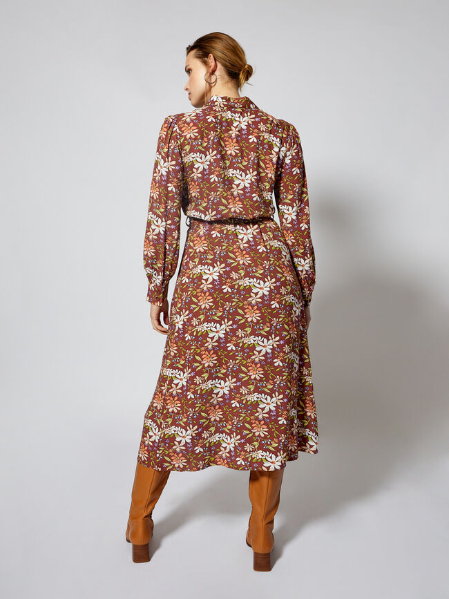 Vestido camisero estampado Marron Claro