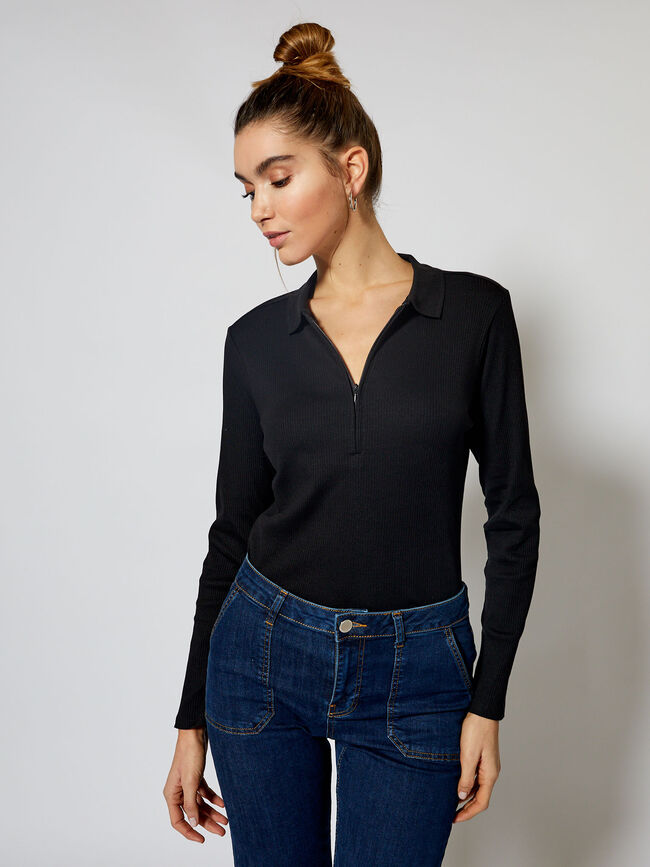 Camiseta M/L cuello polo Negro