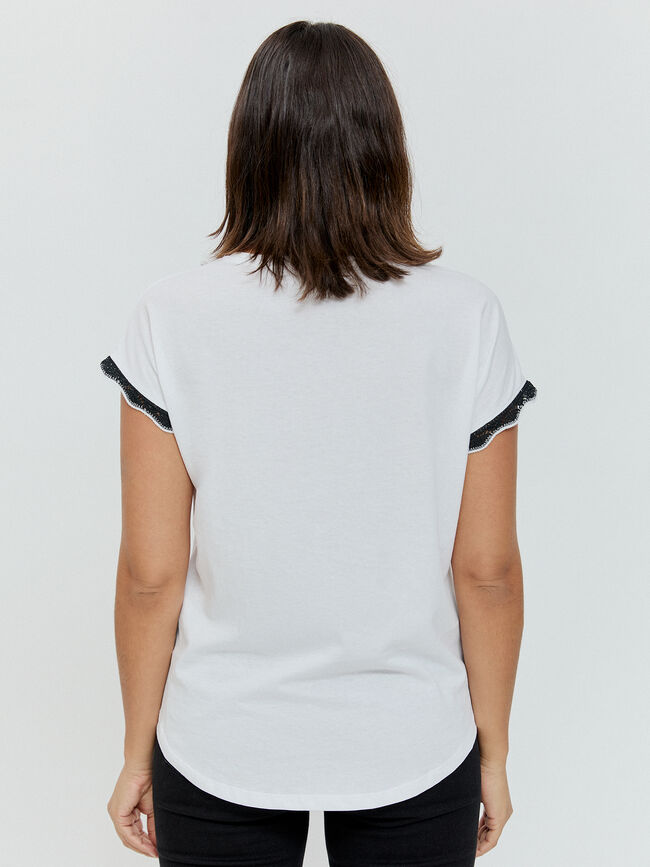 CAMISETA PUNTILLA MANGA Blanco Optico