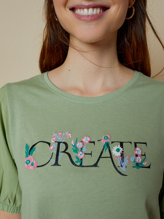 camiseta manga volumen 100% algodón Verde Porcelana 2
