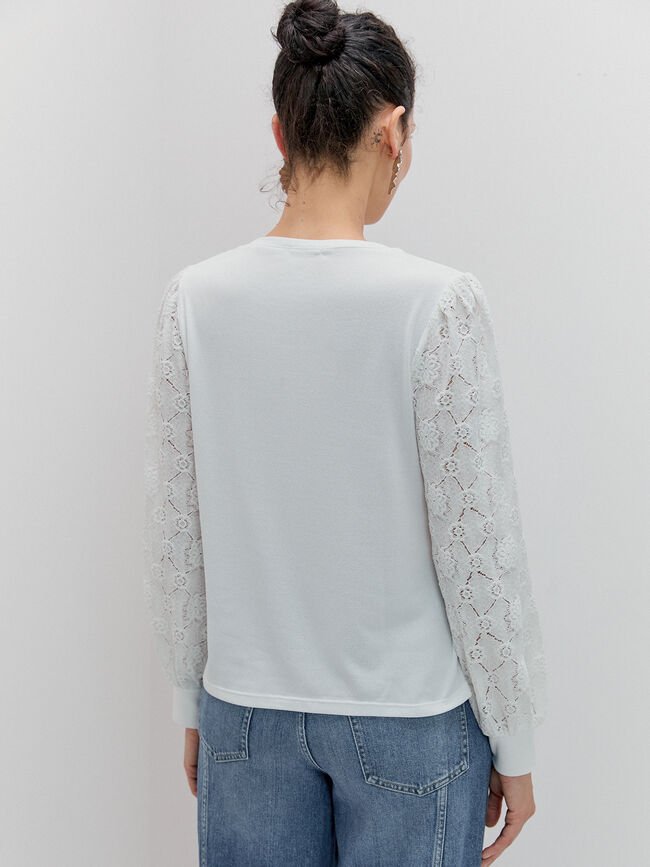 CAMISETA MANGA GLOBO BIMATERIA Blanco Optico