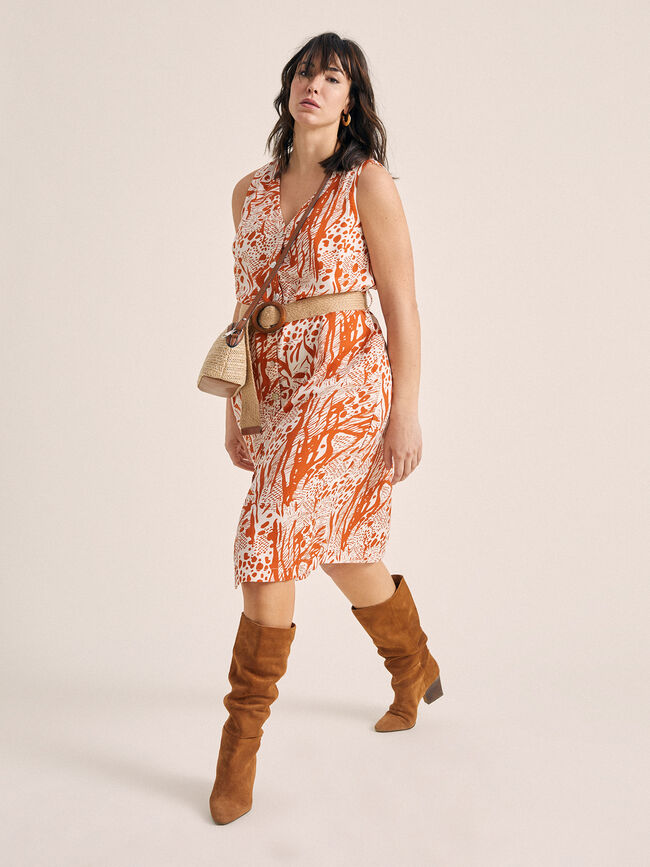 Vestido estampado con cinturón Estampado 2