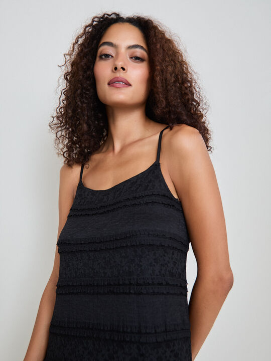 VESTIDO MINIVOLANTES BLONDA Negro image number null
