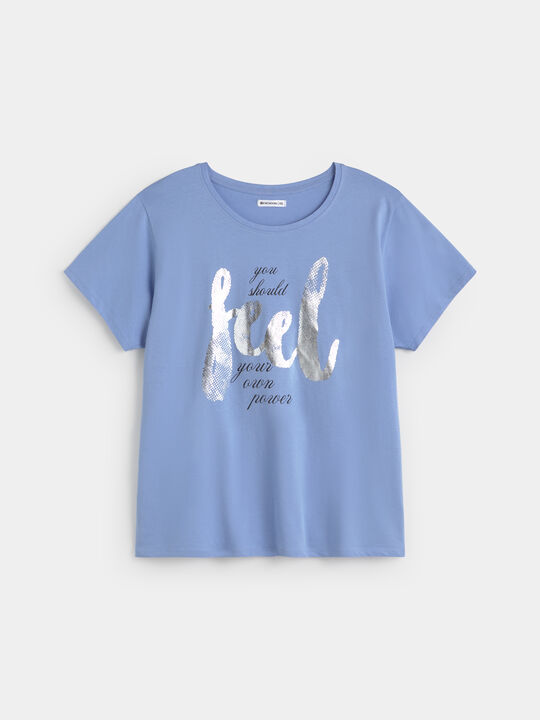 CAMISETA LETRAS BRILLANTES Azul Chambray image number null