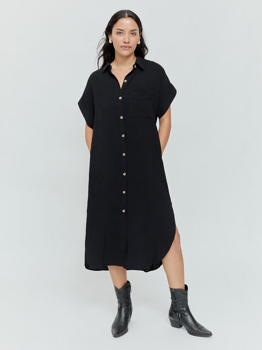 VESTIDO CAMISERO MIDI Negro image number null
