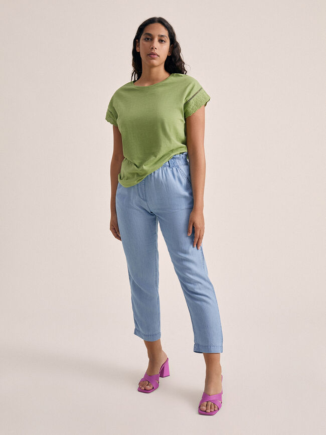 Camiseta bordado mangas 100% algodón kaki claro