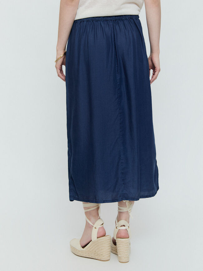 FALDA MIDI FLUIDA Azul Marino