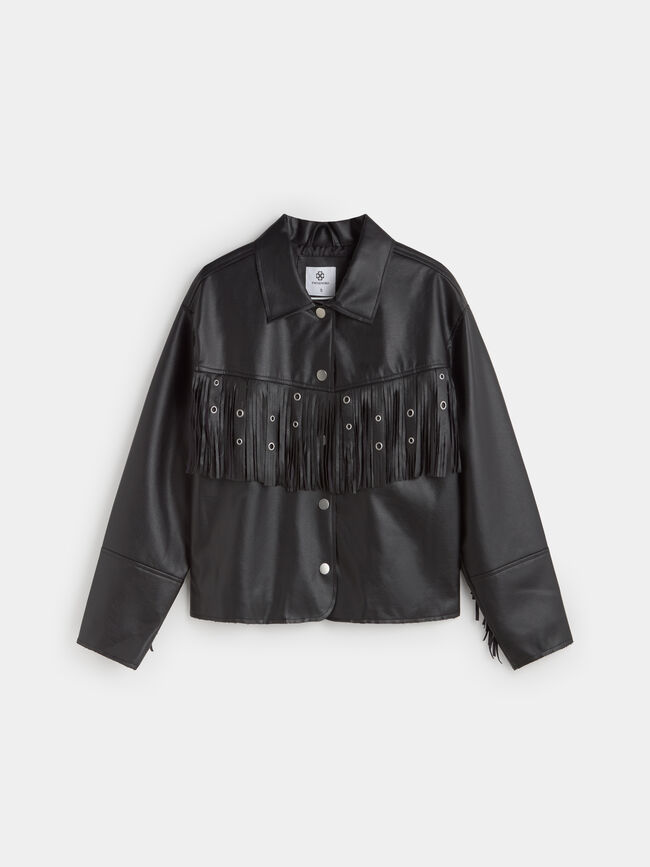 CHAQUETA FLUIDA FLECOS Negro