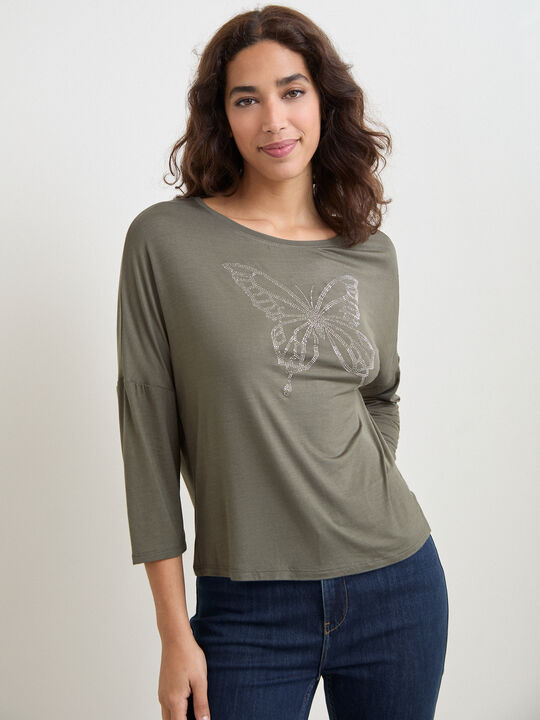 CAMISETA MARIPOSA BRILLANTE Kaki image number null