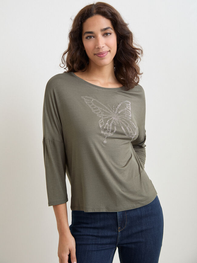 CAMISETA MARIPOSA BRILLANTE Kaki