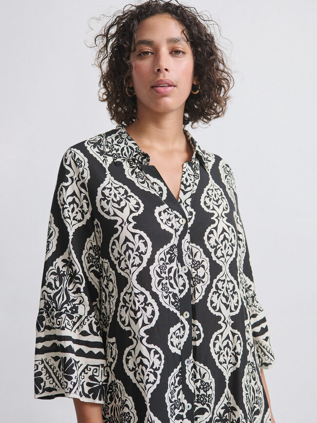 VESTIDO MIDI ESTAMPADO Negro