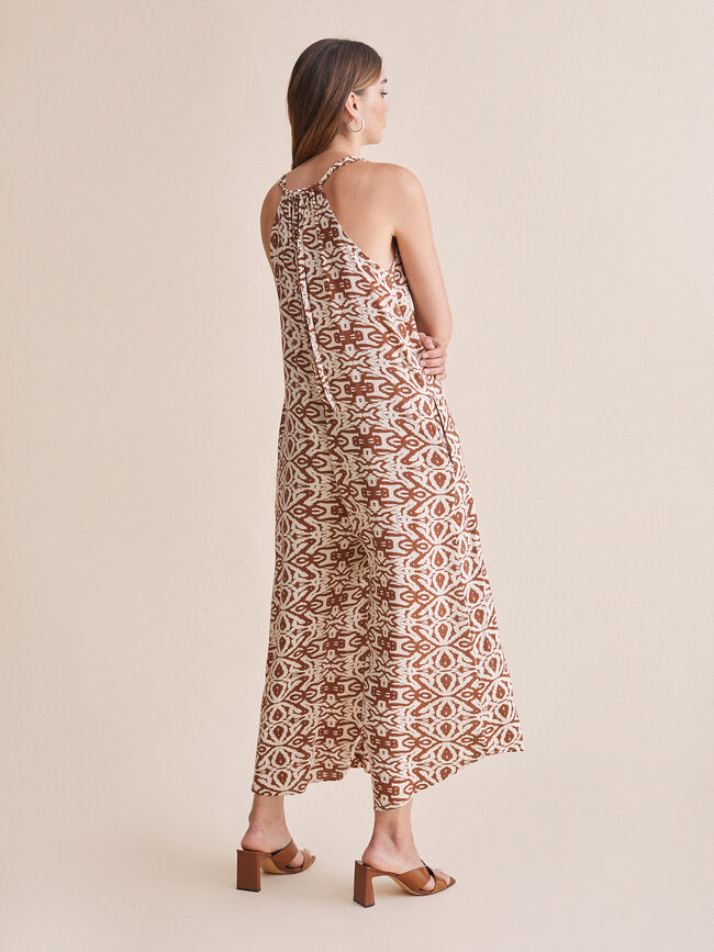 vestido largo hombro fruncido Marron Claro