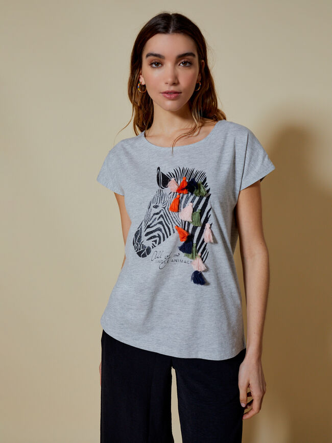 Camiseta detalle estampado cebra con fle GrisVigoreClaro