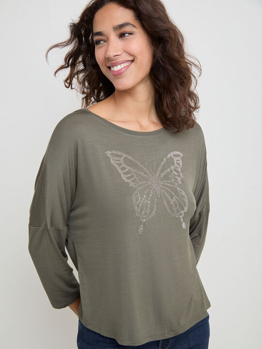 CAMISETA MARIPOSA BRILLANTE Kaki image number null