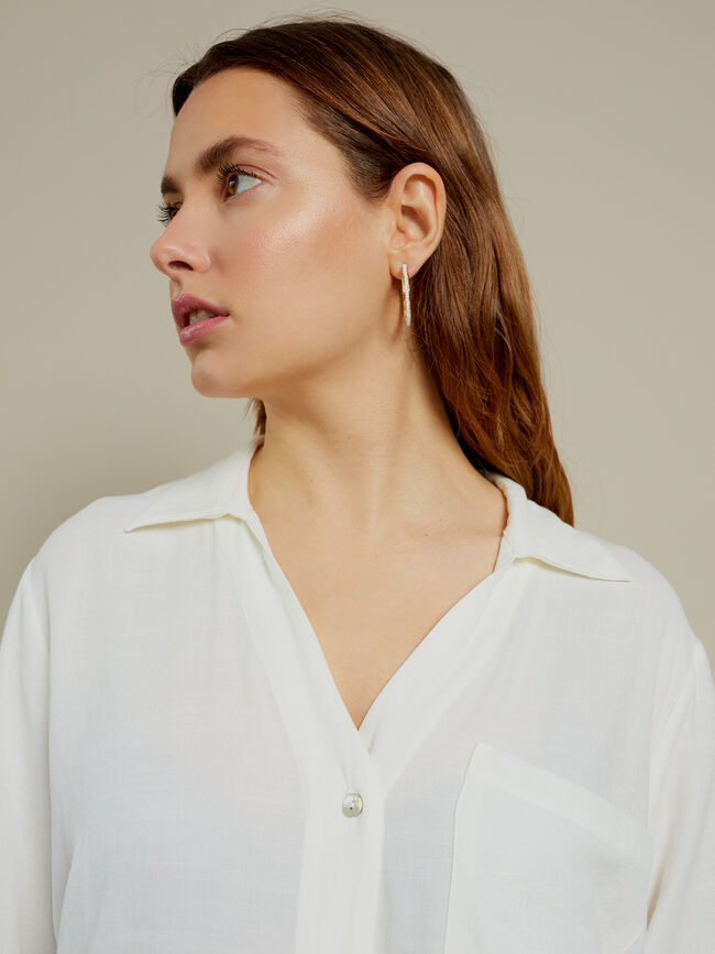Camisa larga botones en mangas Blanco Optico