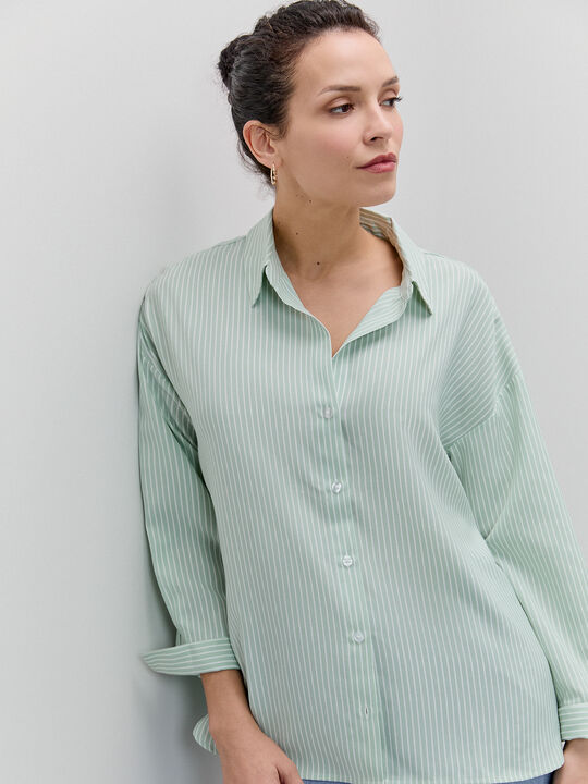 CAMISA RAYAS OVERSIZE Kaki image number null