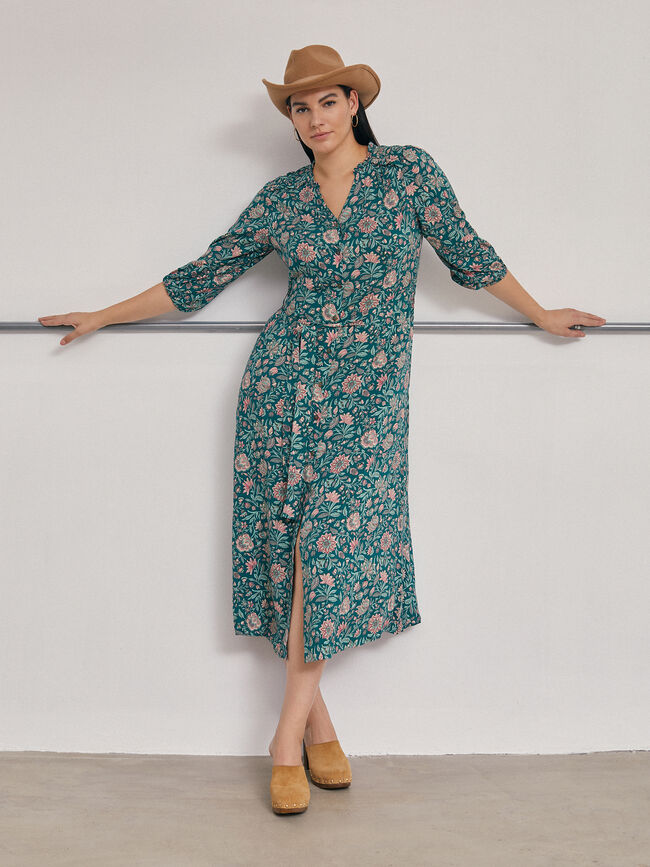 Vestido midi camisero estampado Vintage Blue