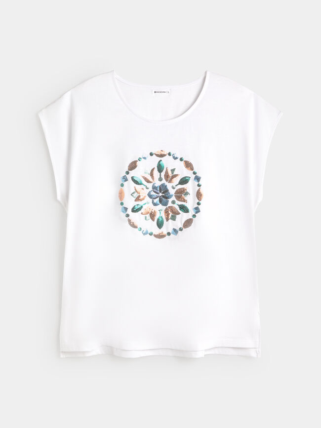 CAMISETA MANDALA LENTEJUELAS Blanco Optico