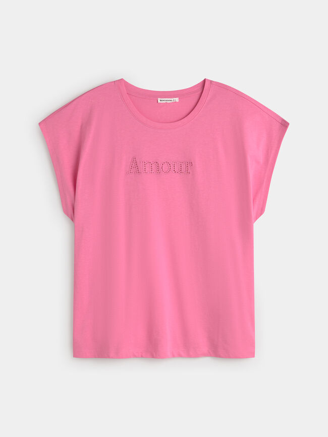 CAMISETA PALABRA BORDADA Rosa