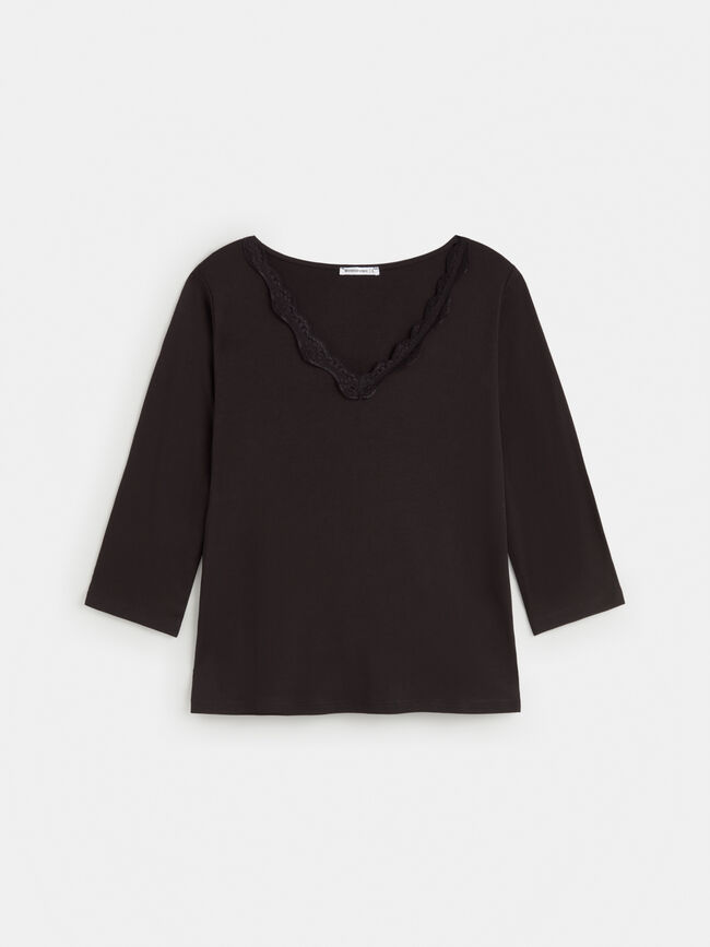 CAMISETA ENCAJE Negro