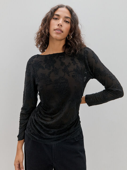 CAMISETA DETALLE TEXTURA Negro image number null