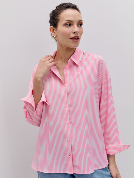 CAMISA RAYAS OVERSIZE Rosa Medio image number null