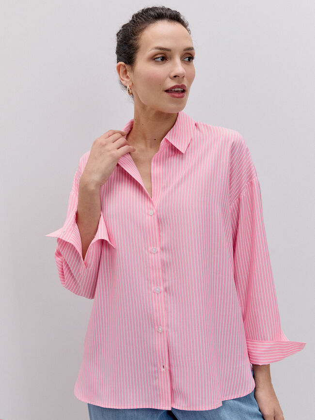 CAMISA RAYAS OVERSIZE Rosa Medio