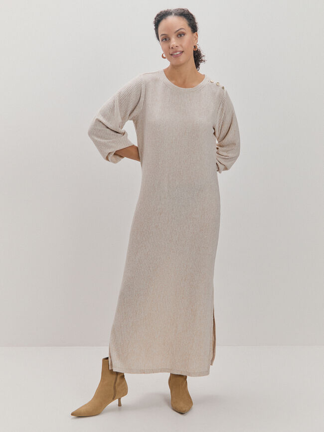 VESTIDO LANOSO PLISADO PIEDRA OSCURO