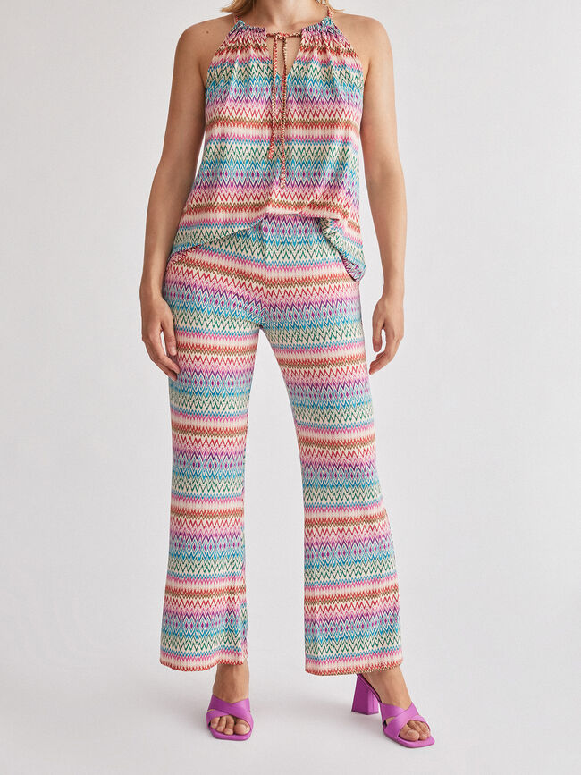 Pantalón flare estampado Blanco Hueso