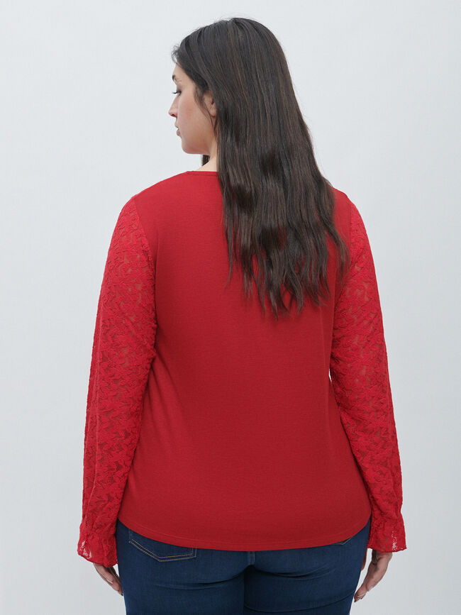 CAMISETA COMBINADA ENCAJE Rojo Oscuro