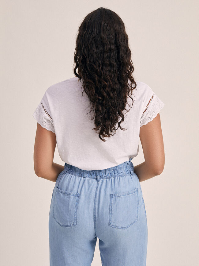 Camiseta bordado mangas 100% algodón Blanco Optico