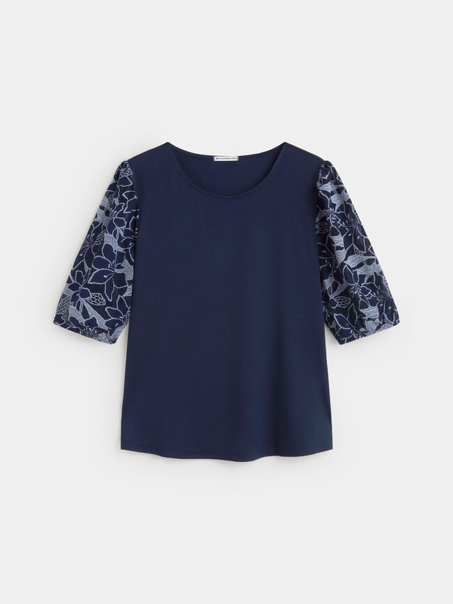 CAMISETA MANGAS ENCAJE Azul Marino