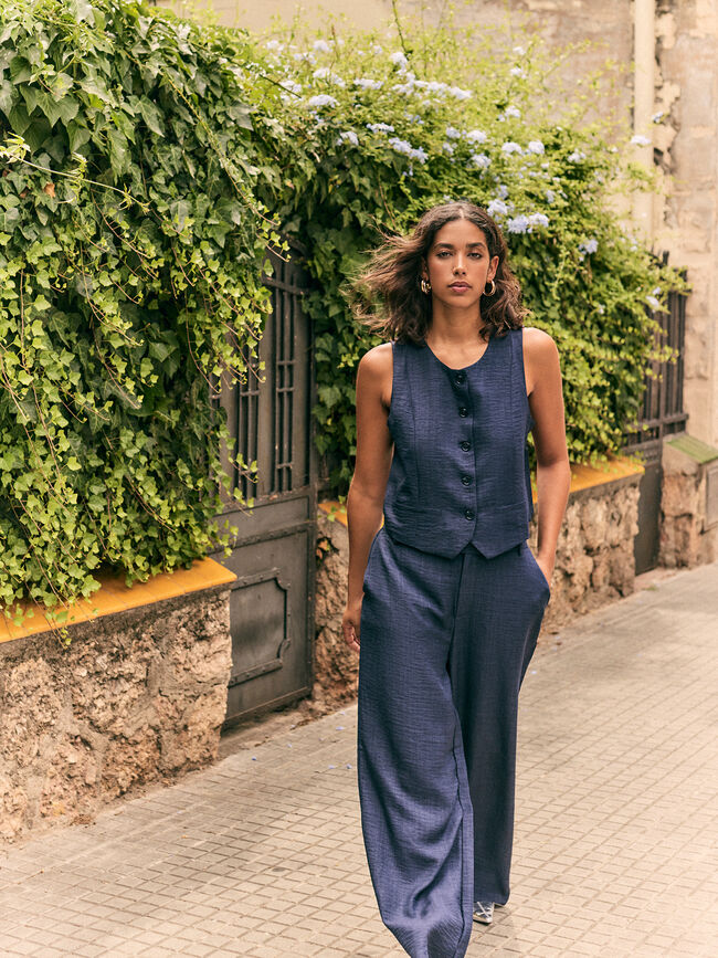 PANTALON RECTO RUSTICO Azul Marino