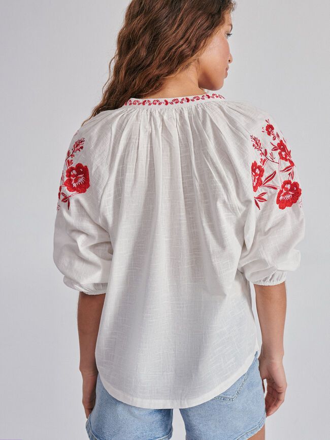 Blusa bordada algodón Blanco Hueso