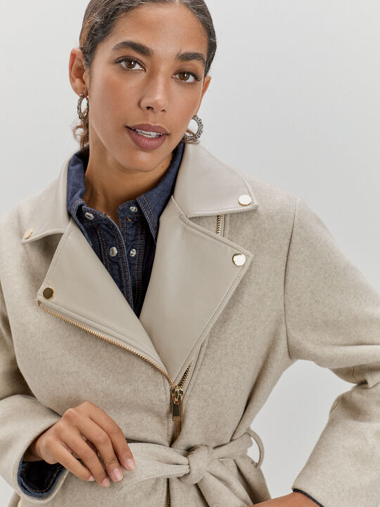 CHAQUETA LARGA CINTURÓN Vison Claro image number null