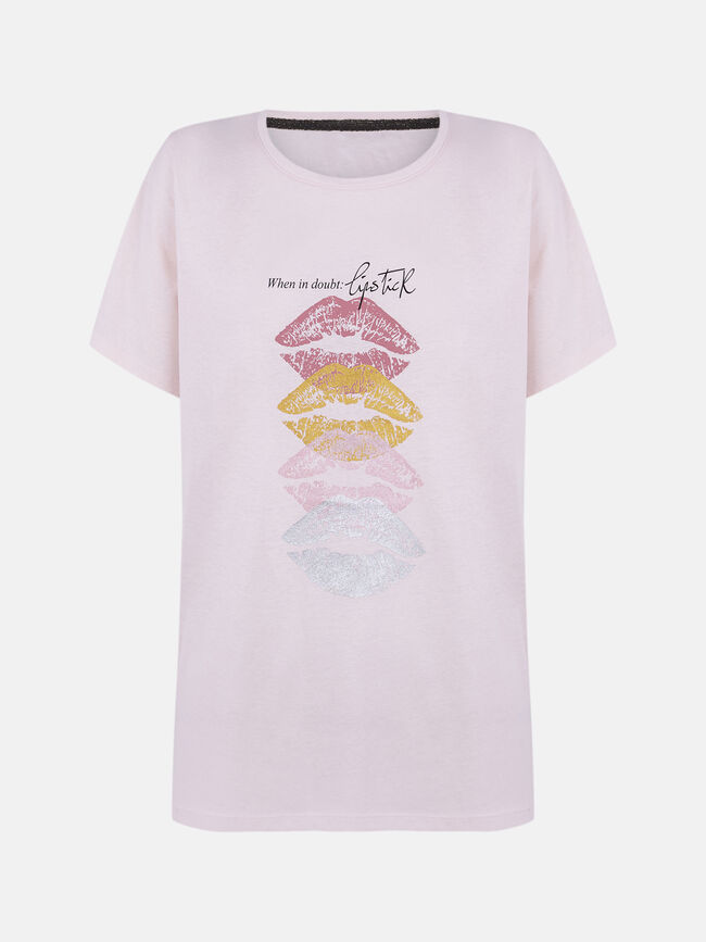 Camiseta detalle estampado labios Rosa