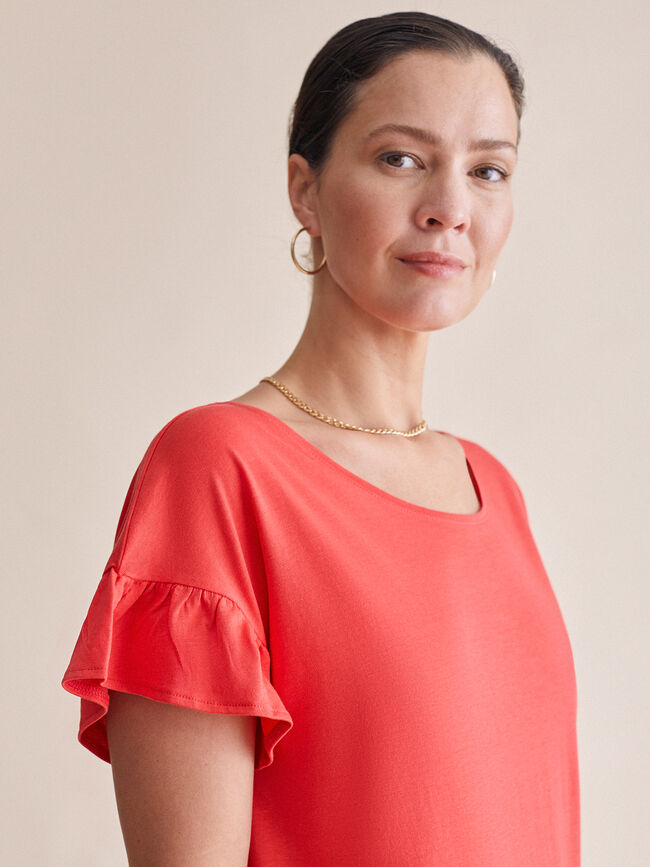 vestido volante en mangas 100% algodón Coral