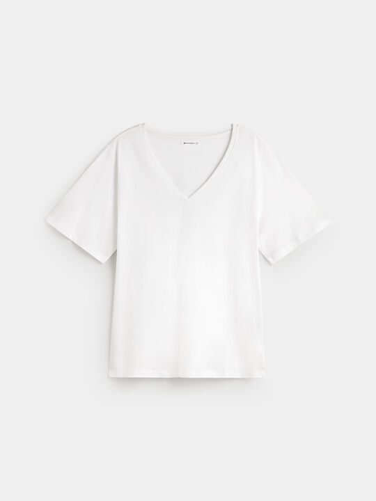 CAMISETA CUELLO PICO Blanco Optico image number null