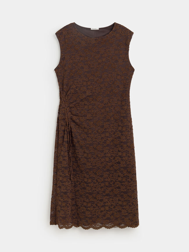 VESTIDO LACE  FLOR CHENILLA MARR&Oacute;N Marron