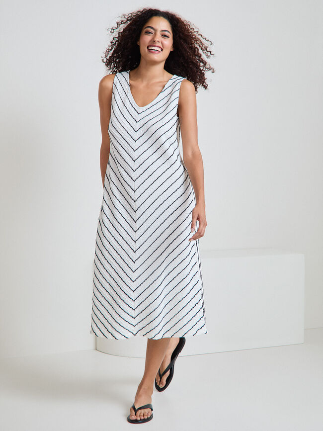 VESTIDO JACQUARD RAYAS Crudo