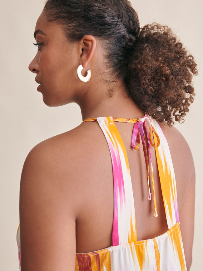Vestido halter estampadO satén Crudo Claro