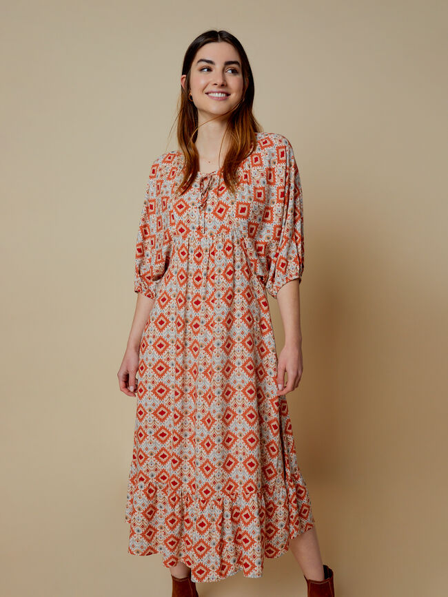 Vestido manga volumen Naranja quemado