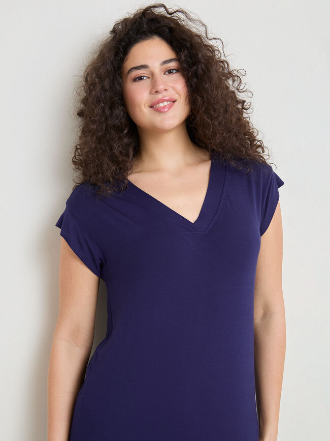 VESTIDO CUELLO PICO Azul Noche