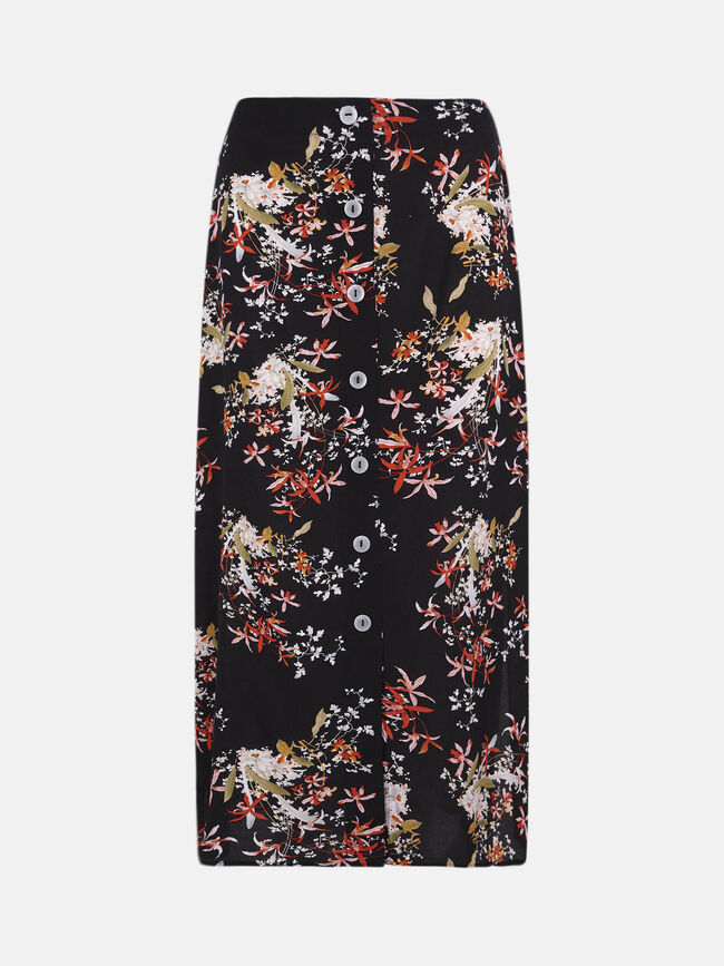 Falda abotonada estampada Negro