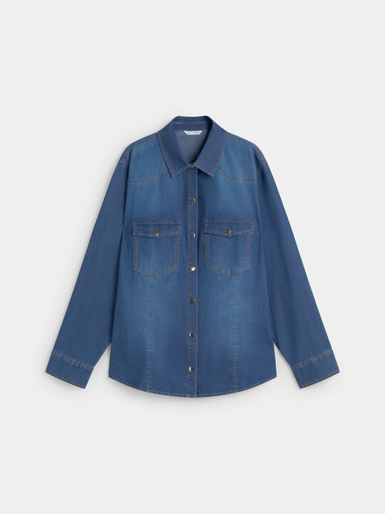 CAMISA VAQUERA BASICA Mid Blue Wash image number null