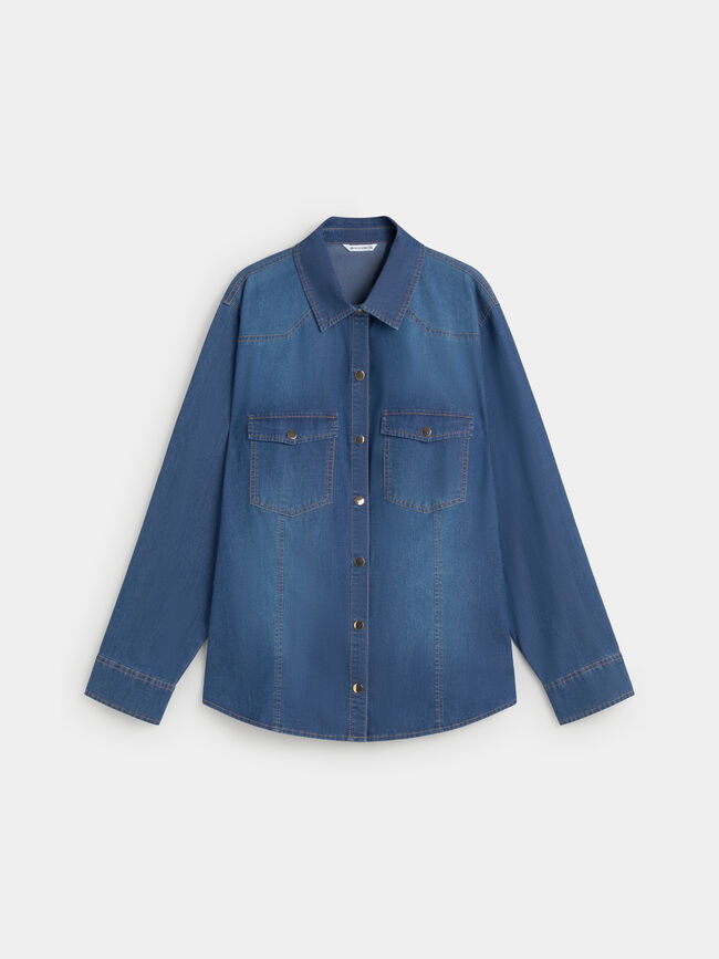 CAMISA VAQUERA BASICA Mid Blue Wash