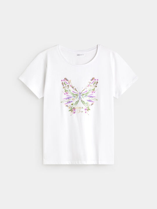 CAMISETA MARIPOSA FLORES Blanco Optico image number null
