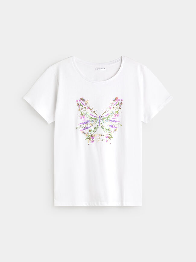 CAMISETA MARIPOSA FLORES Blanco Optico