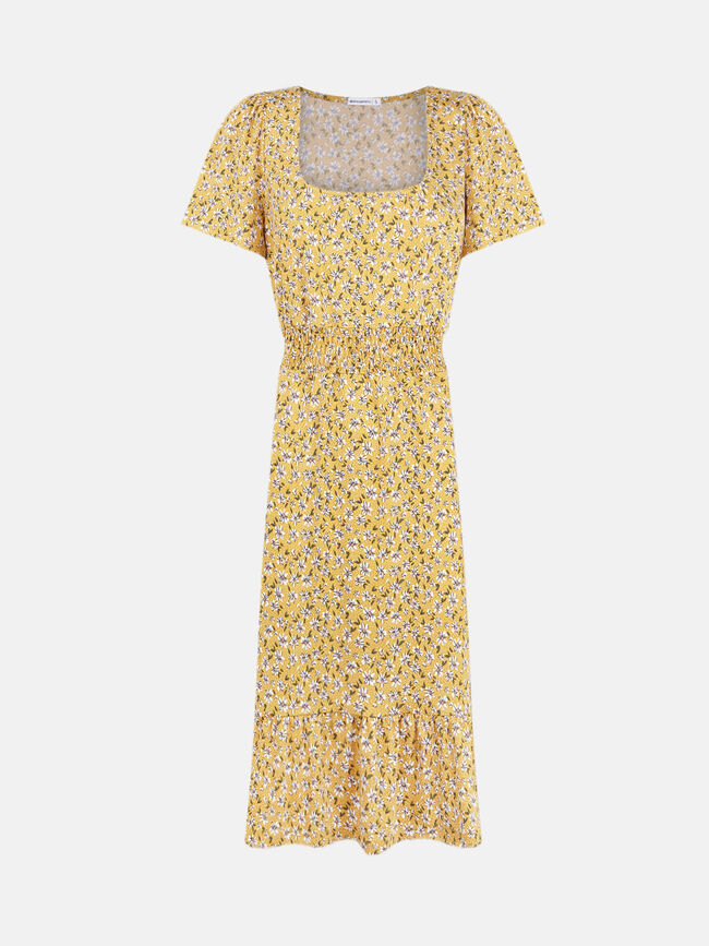 Vestido escote cuadrado Mostaza